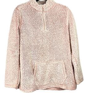 Woman's Pink Teddy Bear Fleece Sweatshirt Quarter Zip Sweatshirt 1X  CottageCore